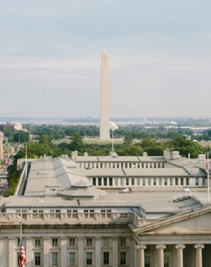 Skyline view, which includes the Washington Monument, of the city of Washington D.C. in the United States. 